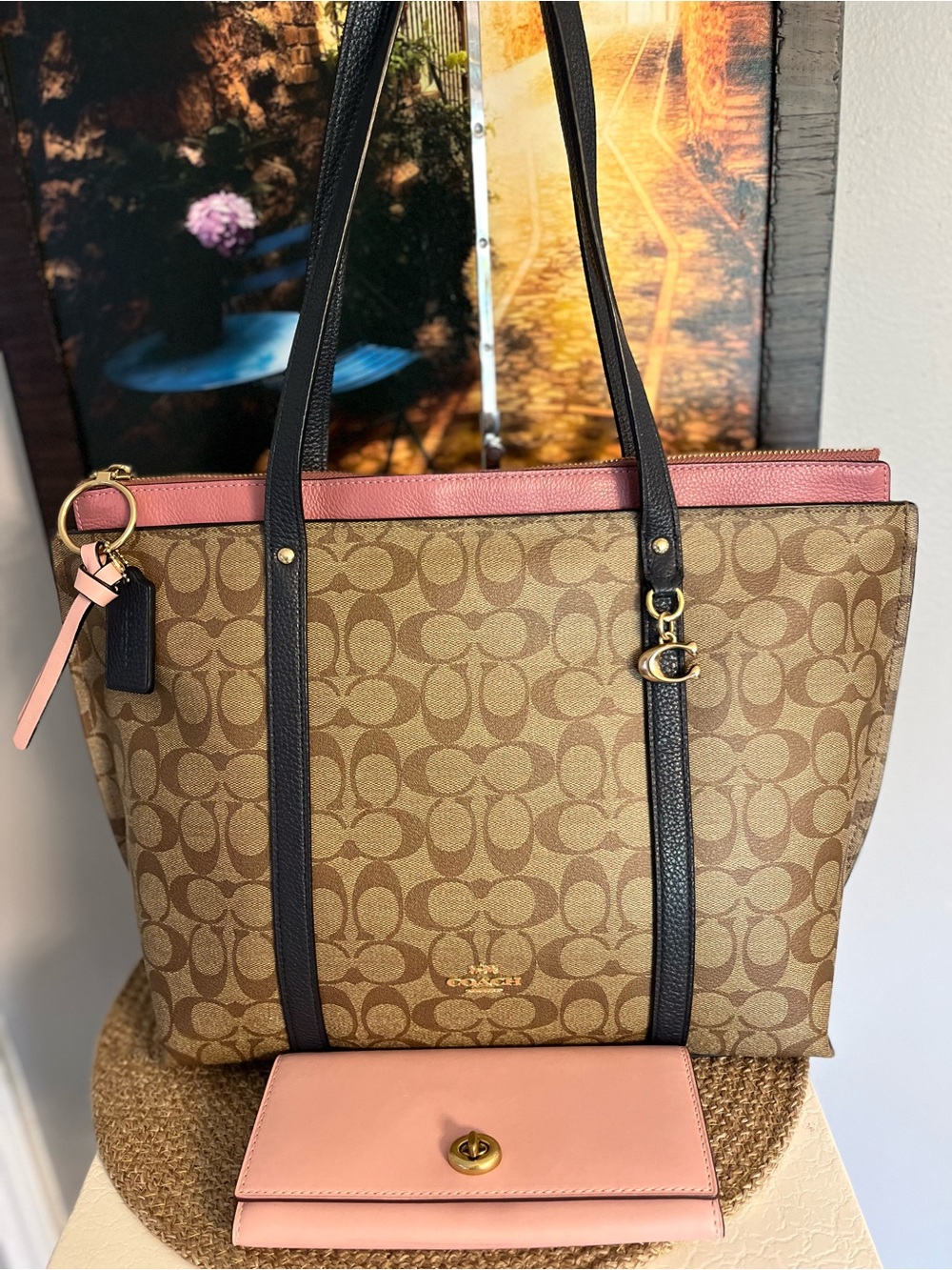 Coach Brown Signature Canvas Tote with Coach Wallet